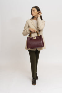 Borsa Betty in pelle con manici in bamboo