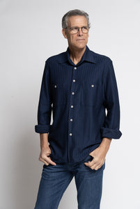 Overshirt in Jersey di Cotone spigato blu