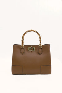 Borsa Betty in pelle con manici in bamboo