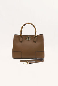 Borsa Betty in pelle con manici in bamboo