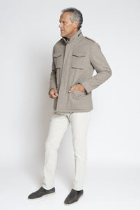 Field Jacket in Tessuto Loro Piana Beige Grigio Chiaro Melange - Realizzabile Anche Su Misura