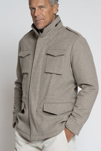 Field Jacket in Tessuto Loro Piana Beige Grigio Chiaro Melange - Realizzabile Anche Su Misura