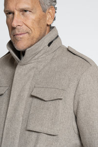 Field Jacket in Tessuto Loro Piana Beige Grigio Chiaro Melange - Realizzabile Anche Su Misura