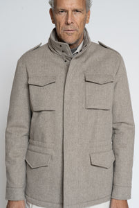 Field Jacket in Tessuto Loro Piana Beige Grigio Chiaro Melange - Realizzabile Anche Su Misura