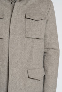 Field Jacket in Tessuto Loro Piana Beige Grigio Chiaro Melange - Realizzabile Anche Su Misura