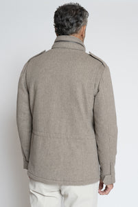 Field Jacket in Tessuto Loro Piana Beige Grigio Chiaro Melange - Realizzabile Anche Su Misura