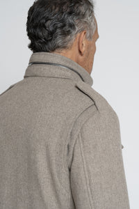 Field Jacket in Tessuto Loro Piana Beige Grigio Chiaro Melange - Realizzabile Anche Su Misura