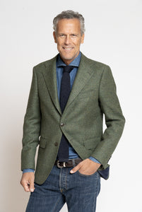 Blazer in Tessuto Harris Tweed Monopetto Verde