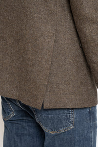 Blazer in Tessuto Harris Tweed Monopetto Marrone