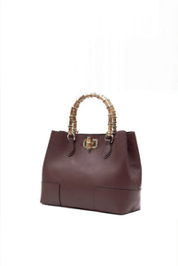 Borsa Betty in pelle con manici in bamboo