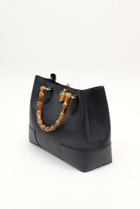 Borsa Bettina in pelle con manici in bamboo